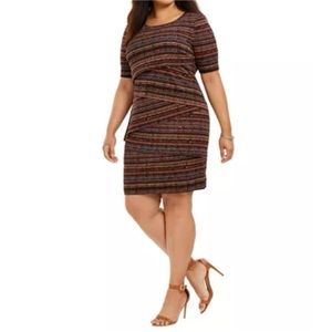 CONNECTED APPAREL Geo Print Zigzag Sheath Brown shades Dress Sz 4